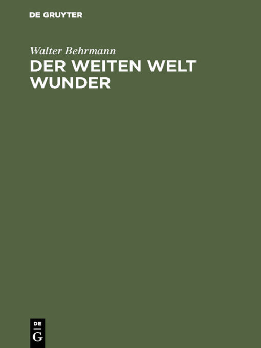 Title details for Der weiten Welt Wunder by Walter Behrmann - Wait list